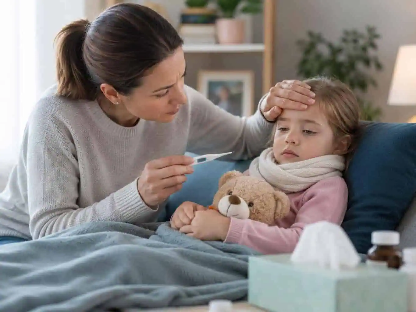 Caring for a sick child indoors