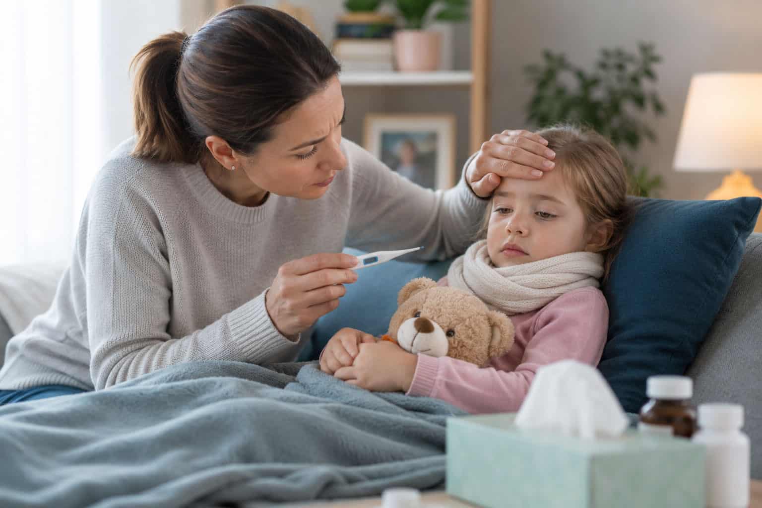 Caring for a sick child indoors