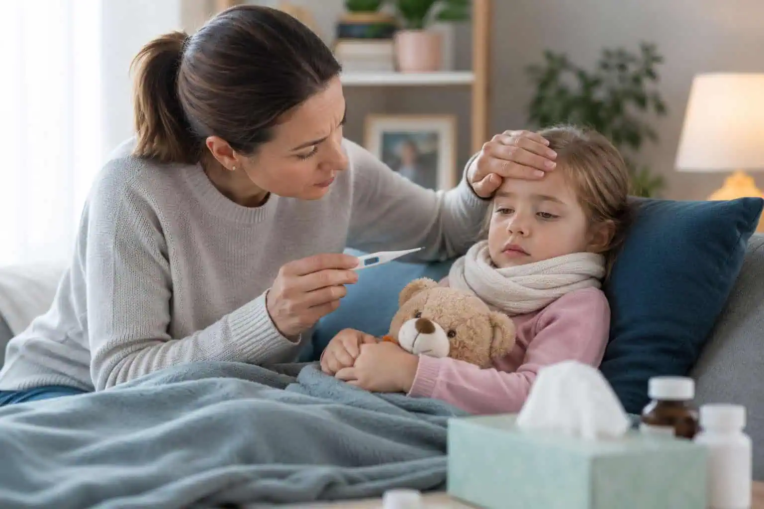 Caring for a sick child indoors