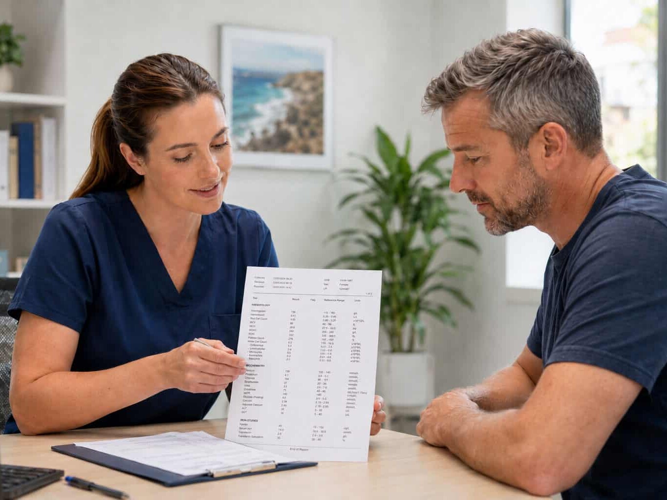 Cpnsulting lab results in a modern medical clinic