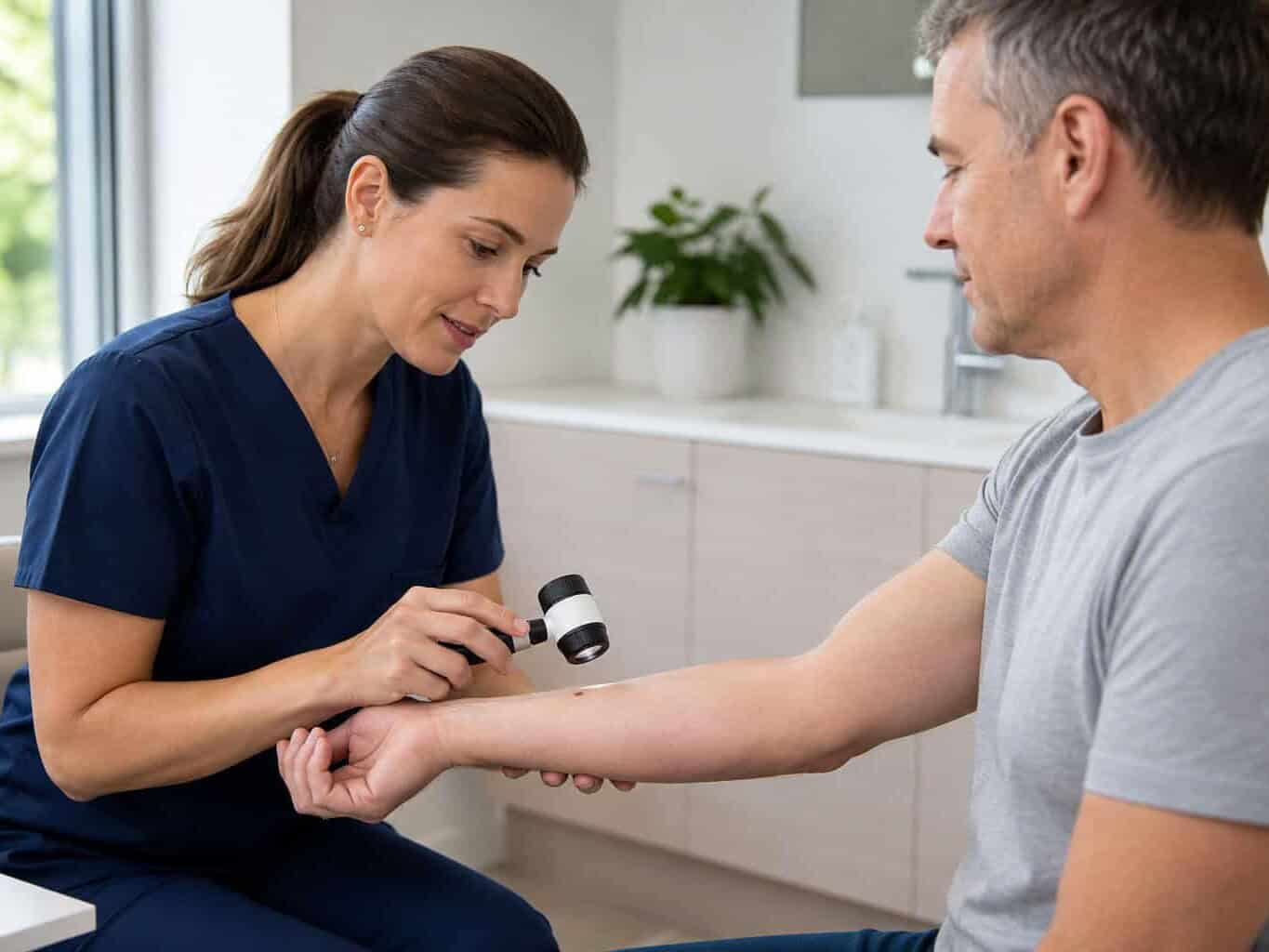 Dermatology exam in a clinic setting