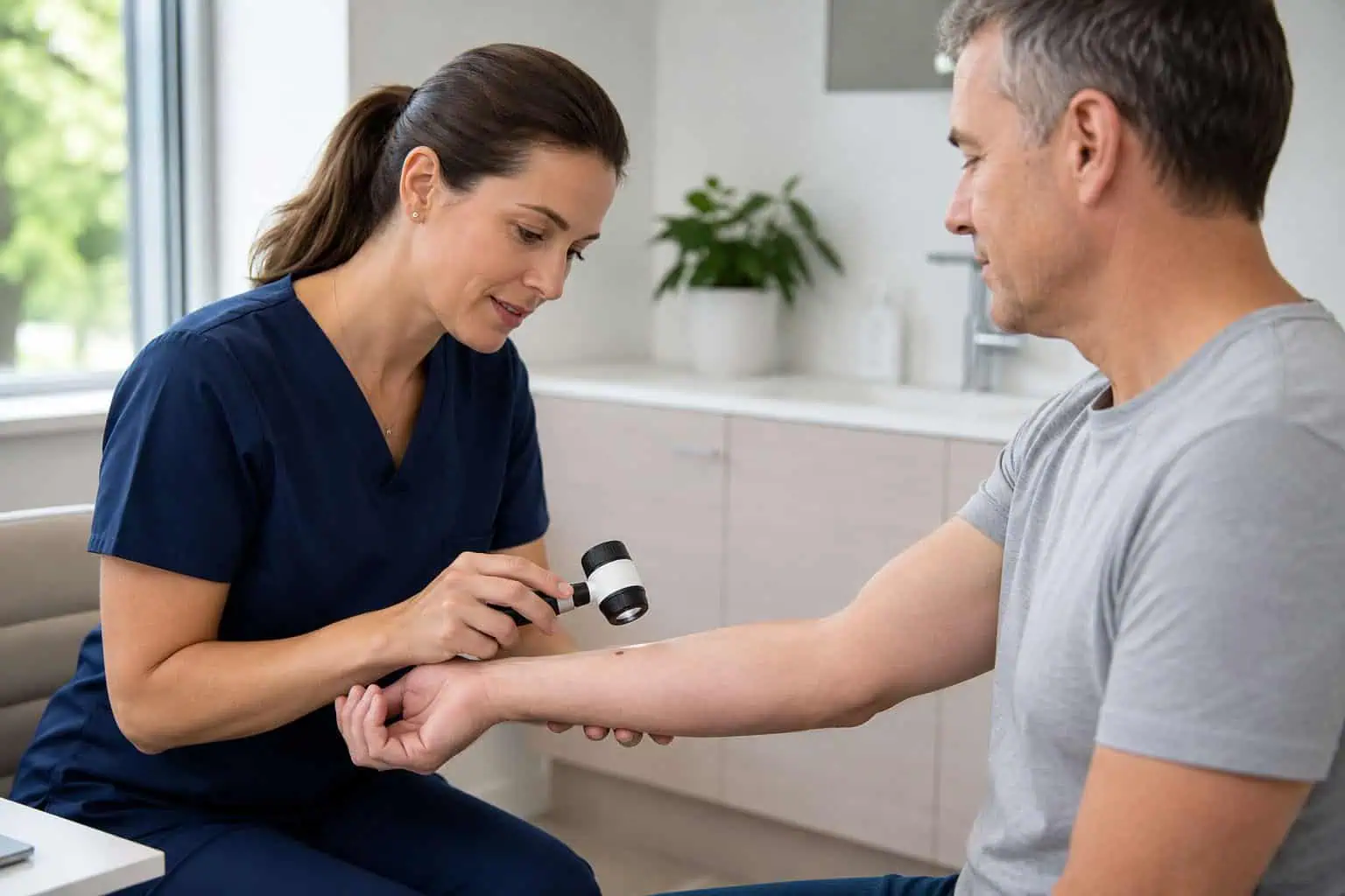 Dermatology exam in a clinic setting