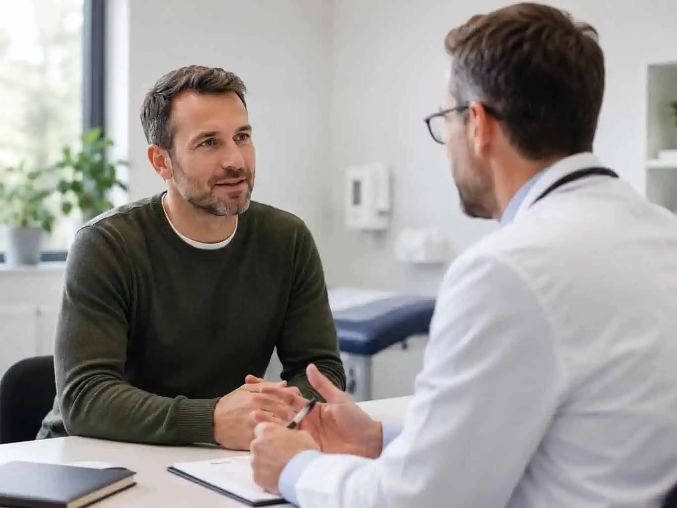 Male doctor-patient consultation in a modern clinic