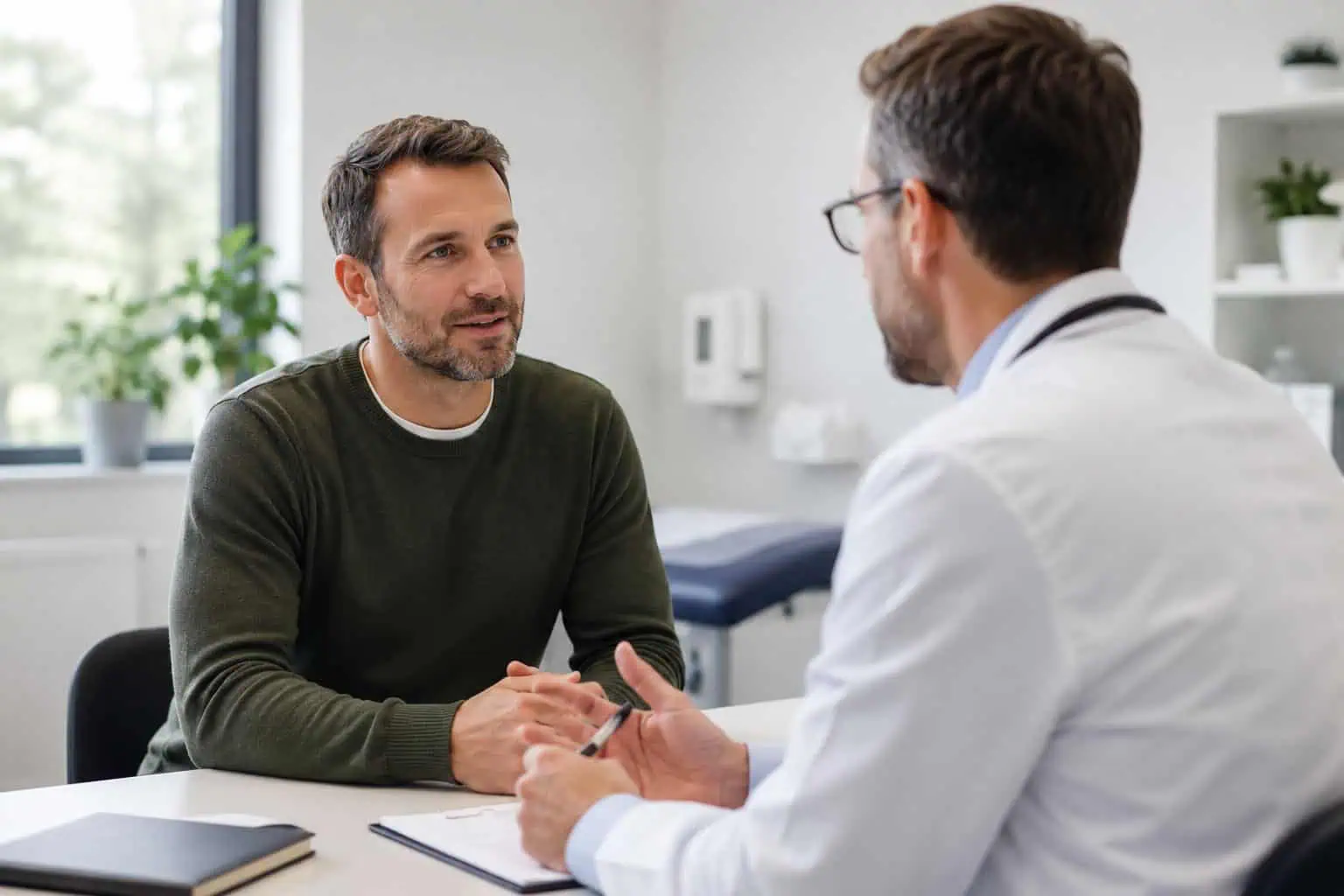 Male doctor-patient consultation in a modern clinic