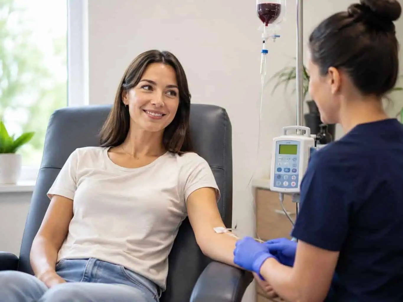 Patient receiving care in infusion room