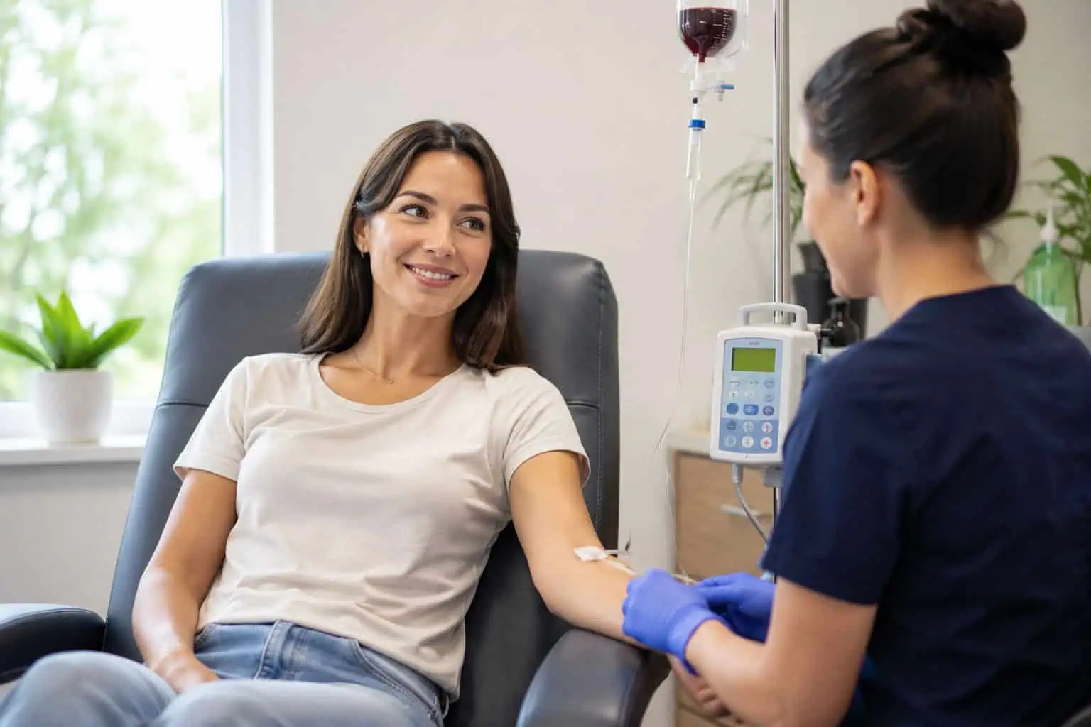 Patient receiving care in infusion room